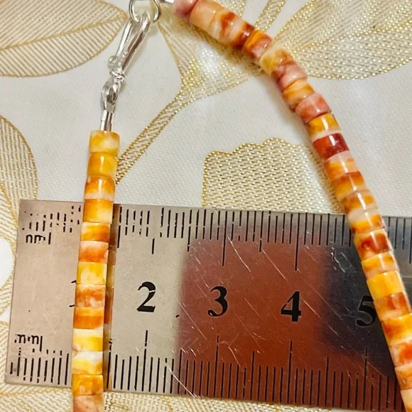 Southwestorange spiny oyster heishi beads Graduated necklace Sterling Clasp 16